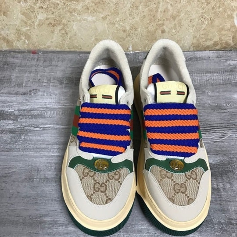 Gucci Cream and Green Slip-On Sneakers